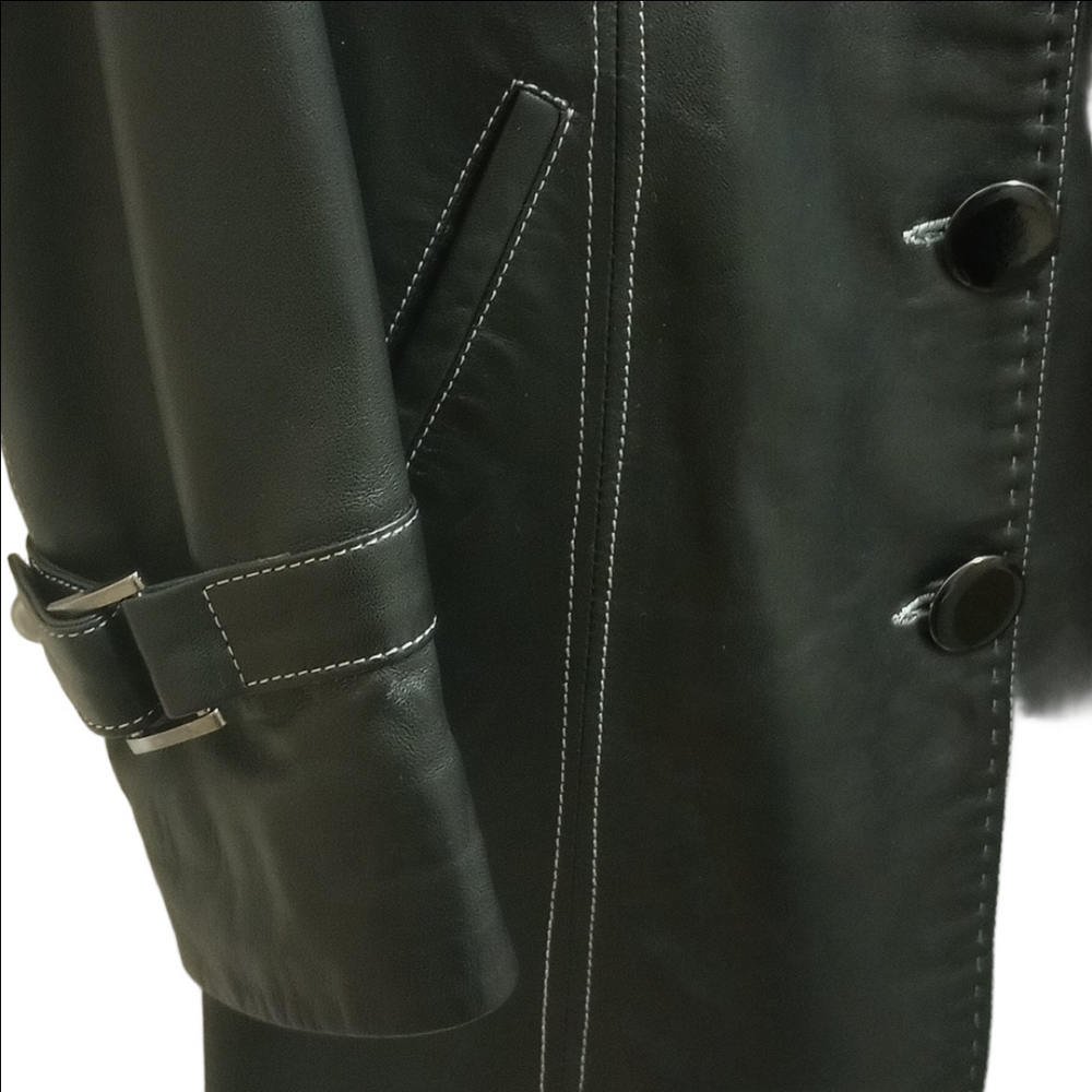 🆕 OVERLAND "MIA" BLACK ITALIAN LAMB LEATHER WOMEN'S TRENCH COAT - Picture 7 of 16